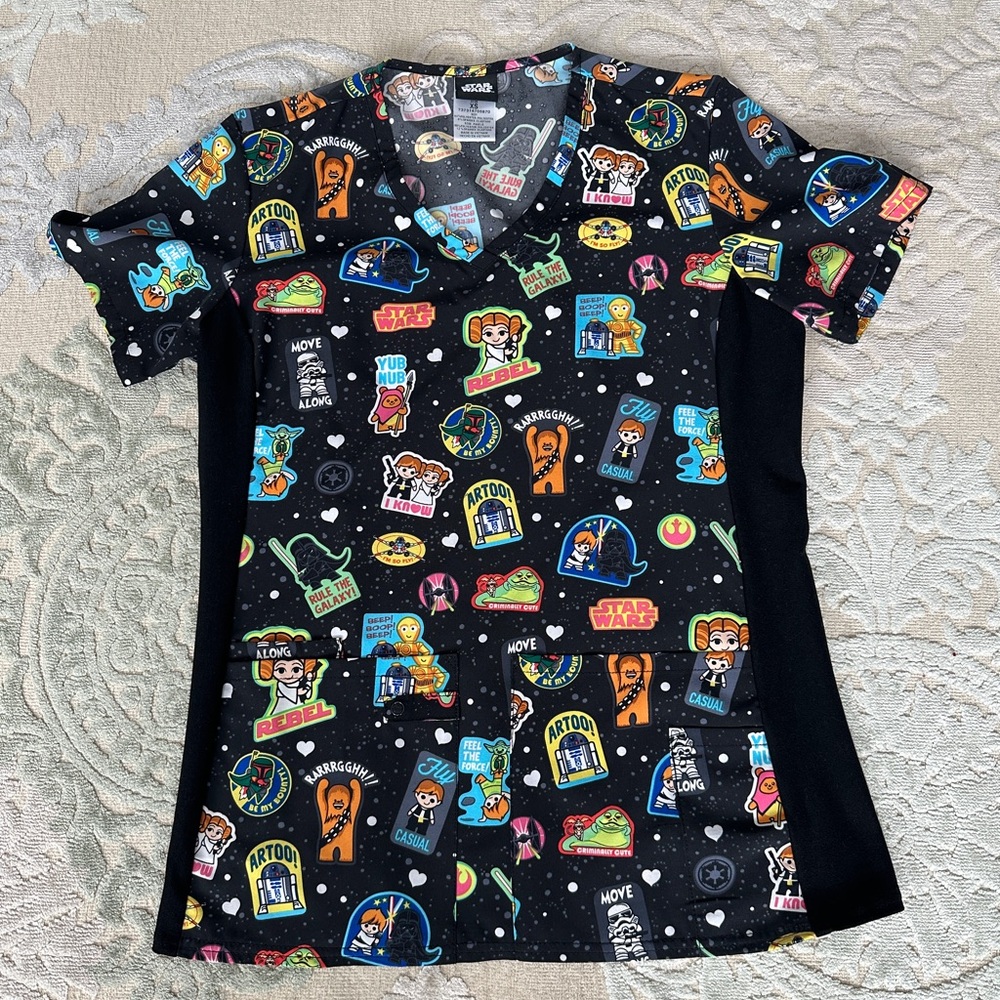 Star Wars Cartoon Print Scrub Top